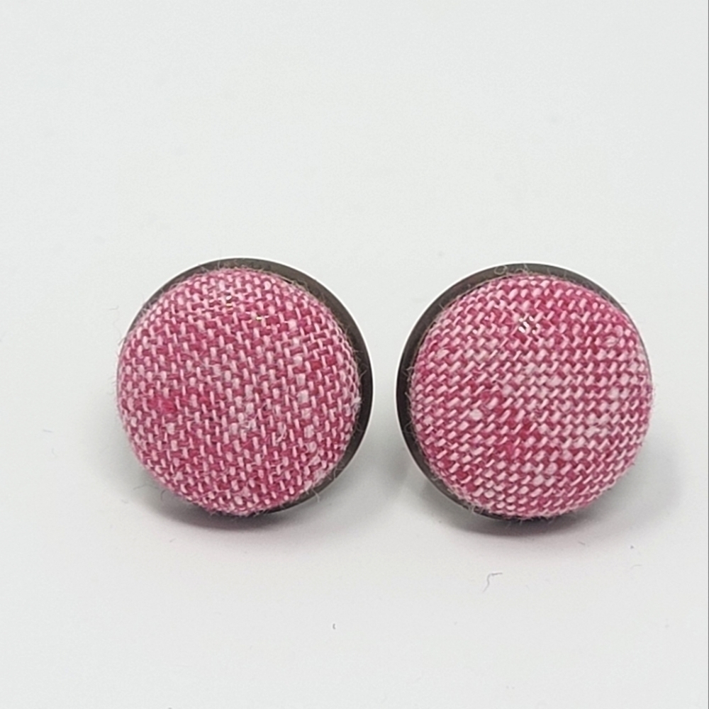 New Handmade | Upcycled Heathered Red Button Stud Earrings